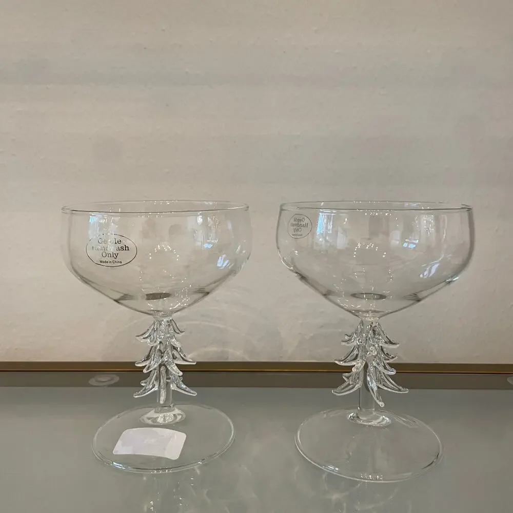 Christmas Tree Coupe Wine Glass Set of 2 Holiday Glam Barware New